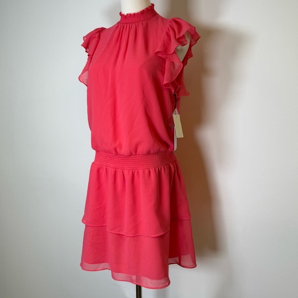 NWT 1.State Flutter Sleeve Mini Dress Coral Smocked Neck & Waist Women’s Small - Picture 3 of 10